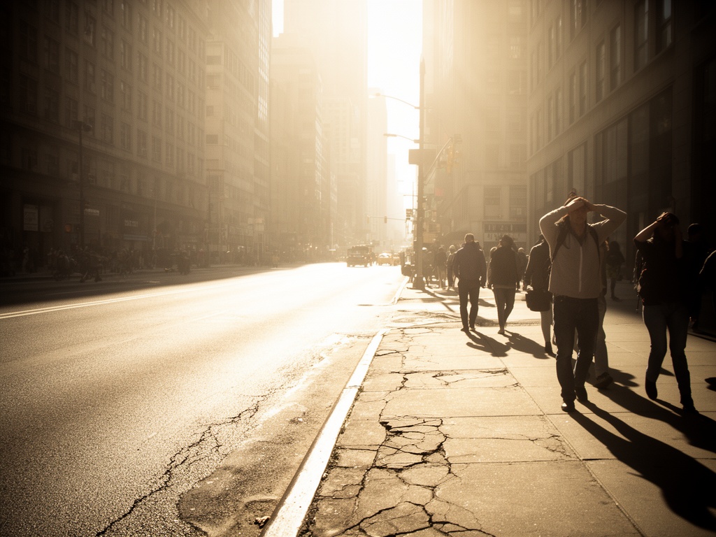 Sun-exposed urban street