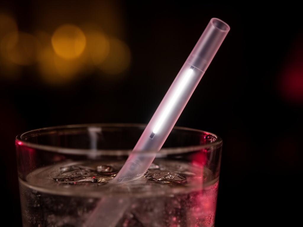 Salva smart straw in a glass under cinematic club lighting