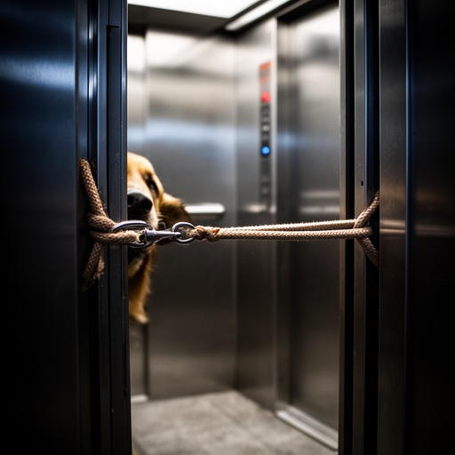 Dog leash caught in elevator doors